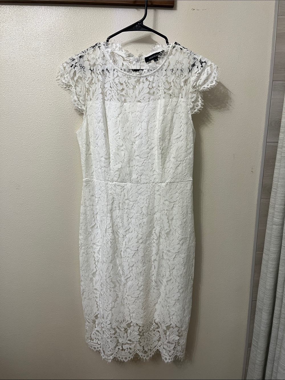 White Lace Midi Dress with Cap Sleeves